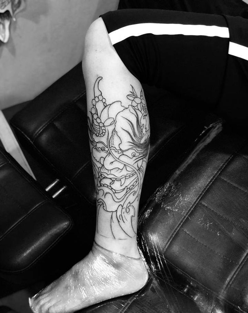 般若纹身纹身图片_腿部新传统纹身图案