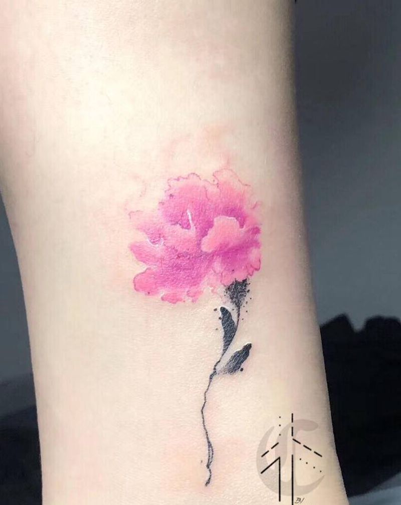 罂粟纹身图片_腿部水彩纹身图案