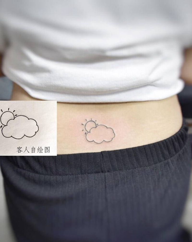 客人自绘的小清新纹身图片_腰部几何纹身图案