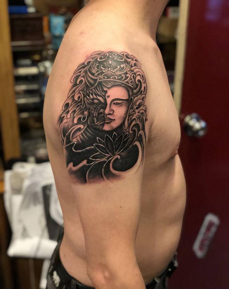 佛魔纹身纹身图片_肩部新传统纹身图案