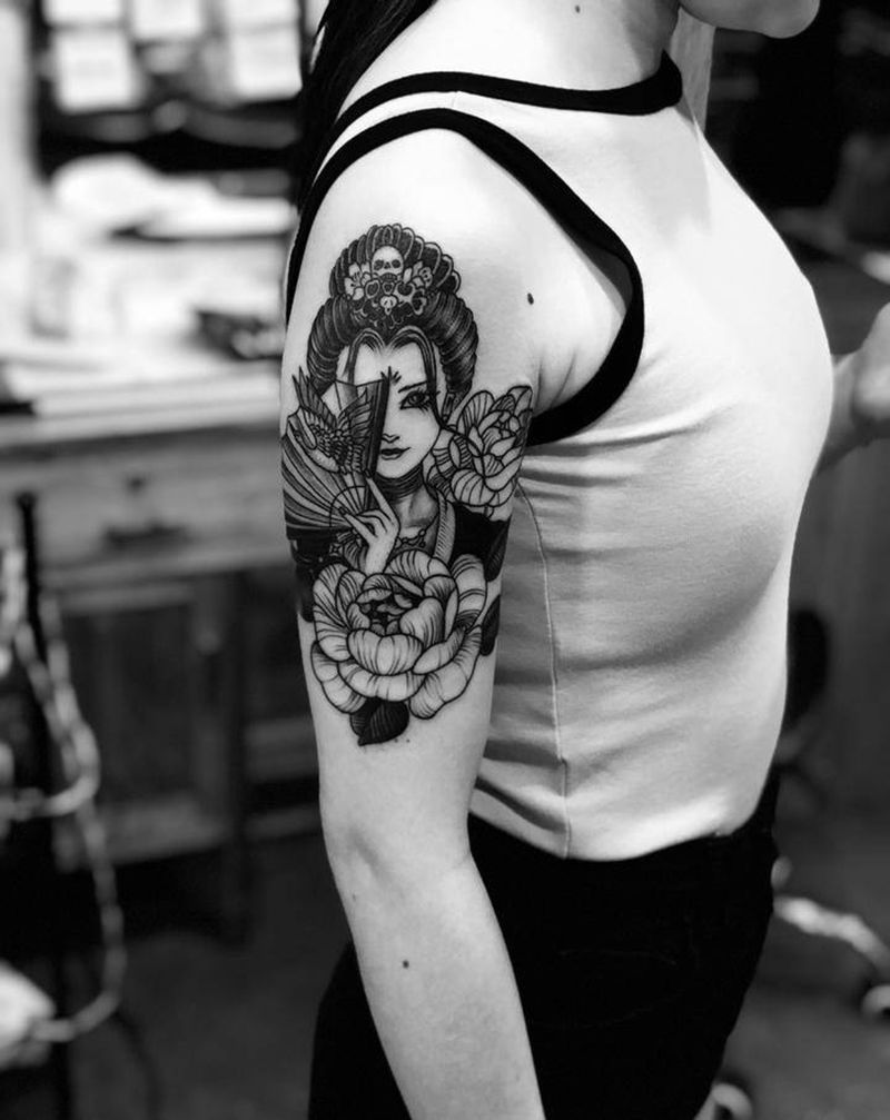 艺妓纹身纹身图片_肩部新传统纹身图案