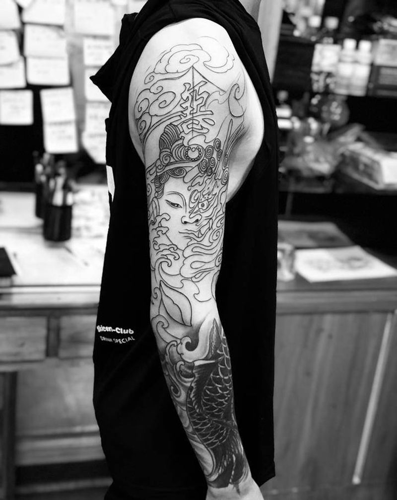 花臂纹身图片_手臂新传统纹身图案