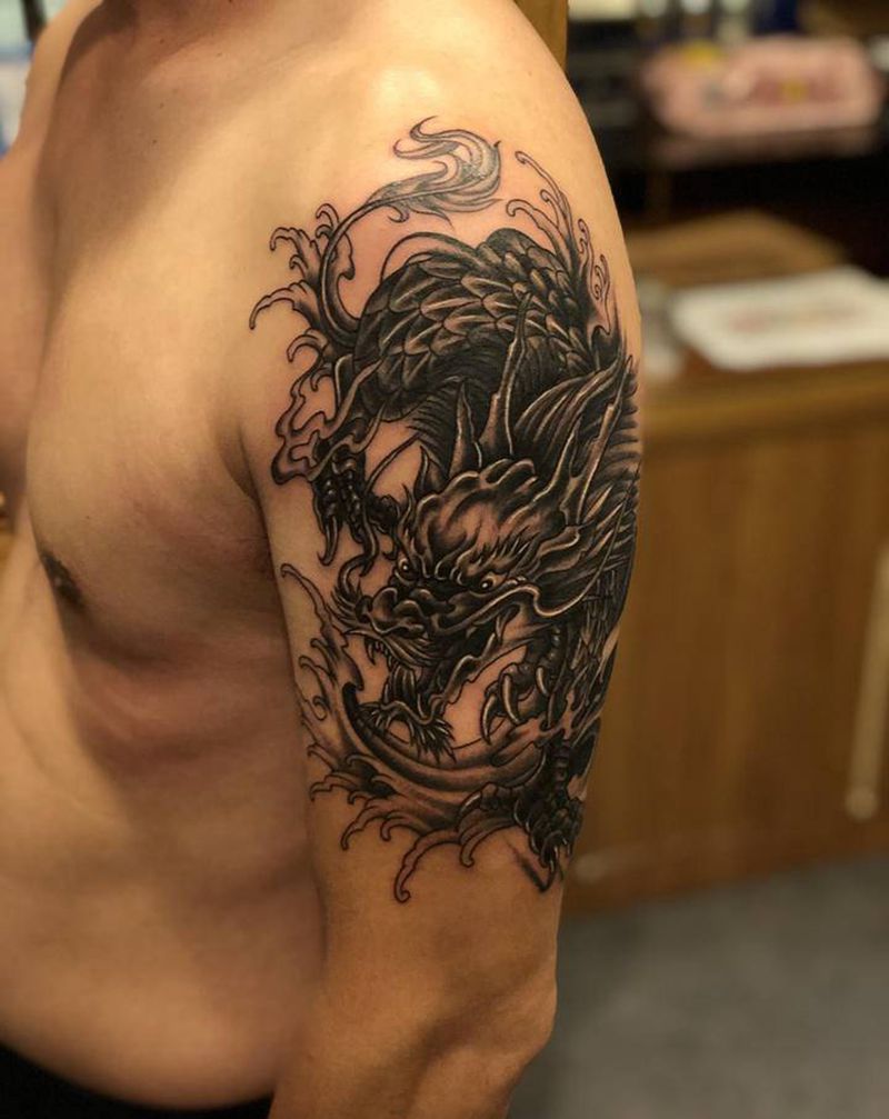 麒麟纹身纹身图片_肩部新传统纹身图案