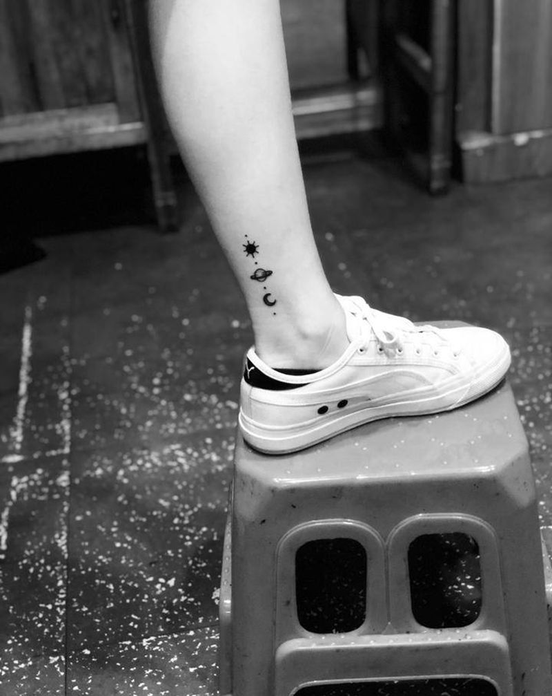 小清新纹身图片_腿部新传统纹身图案