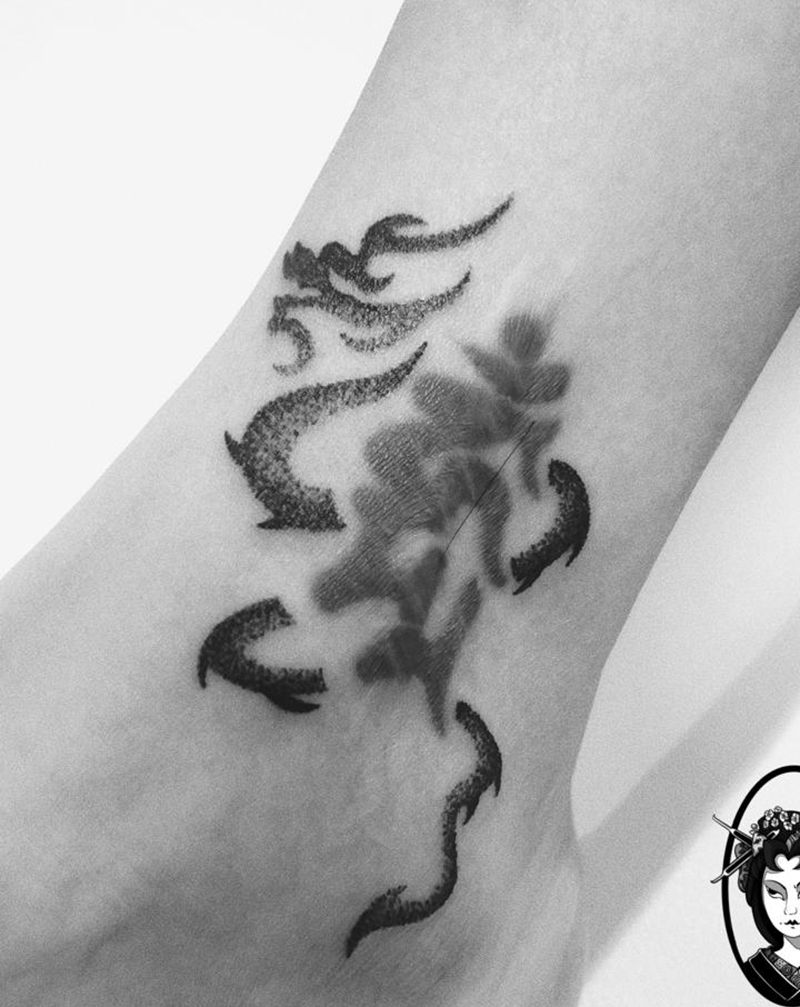 龙添加(字非本店作品)纹身图片_脚部腿部点刺纹身图案