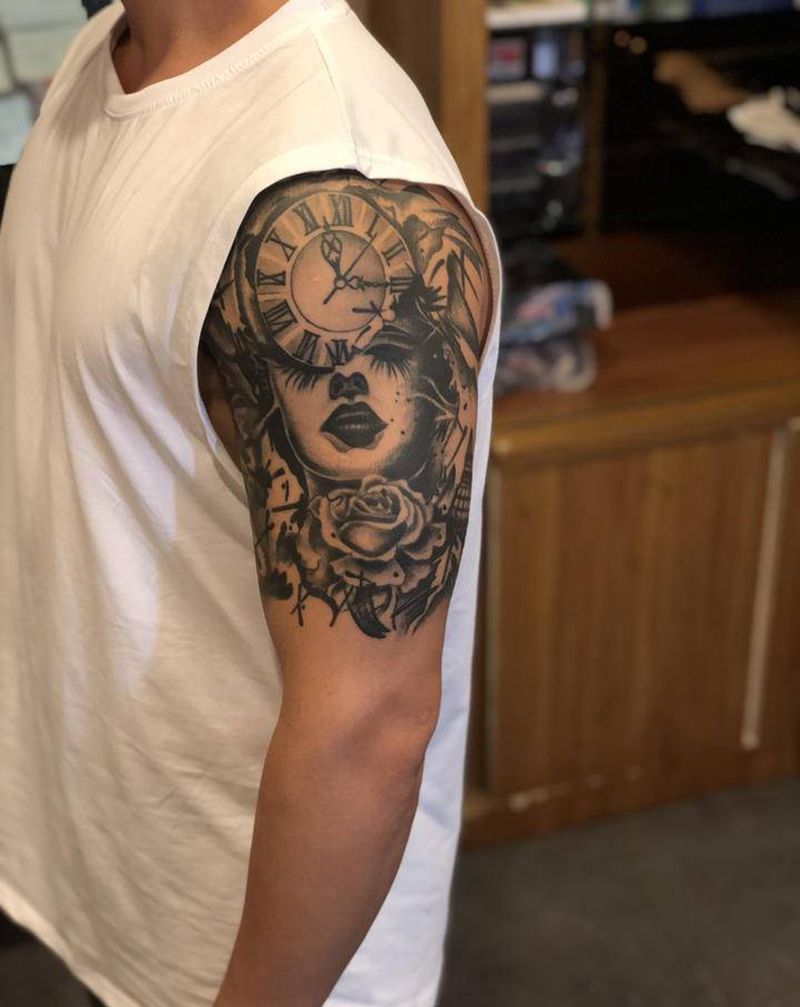 欧美纹身（恢复一年的效果）纹身图片_肩部新传统纹身图案