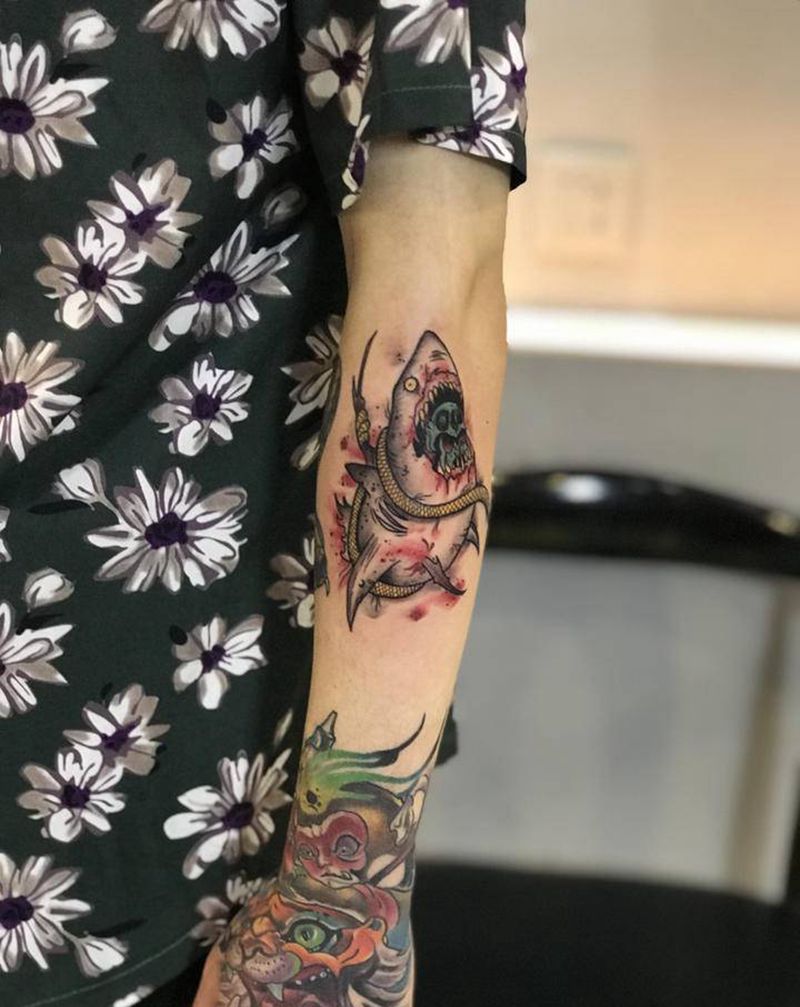 拼接花臂纹身图片_手臂New School纹身图案