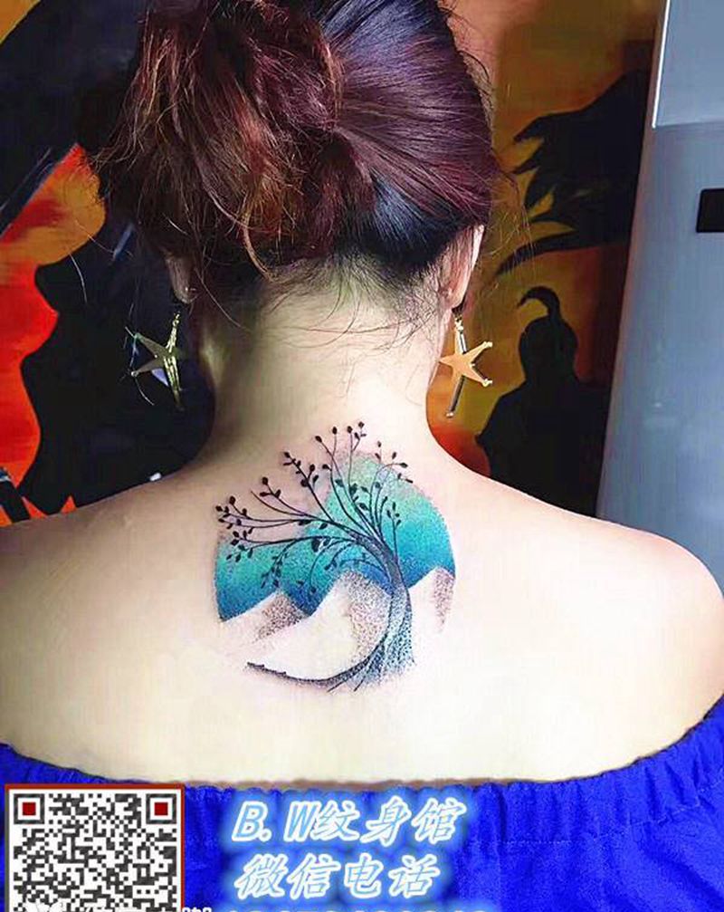 景（遮盖）纹身图片_背部点刺纹身图案