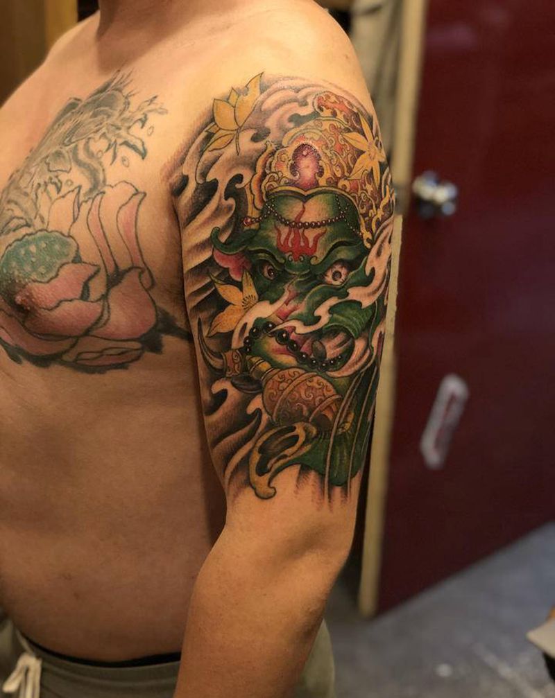 象神纹身纹身图片_肩部手臂新传统纹身图案