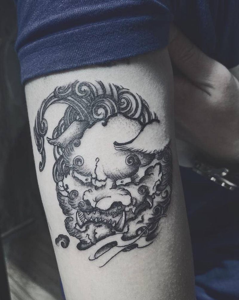 「唐狮」纹身图片_手臂老传统唐狮纹身图案