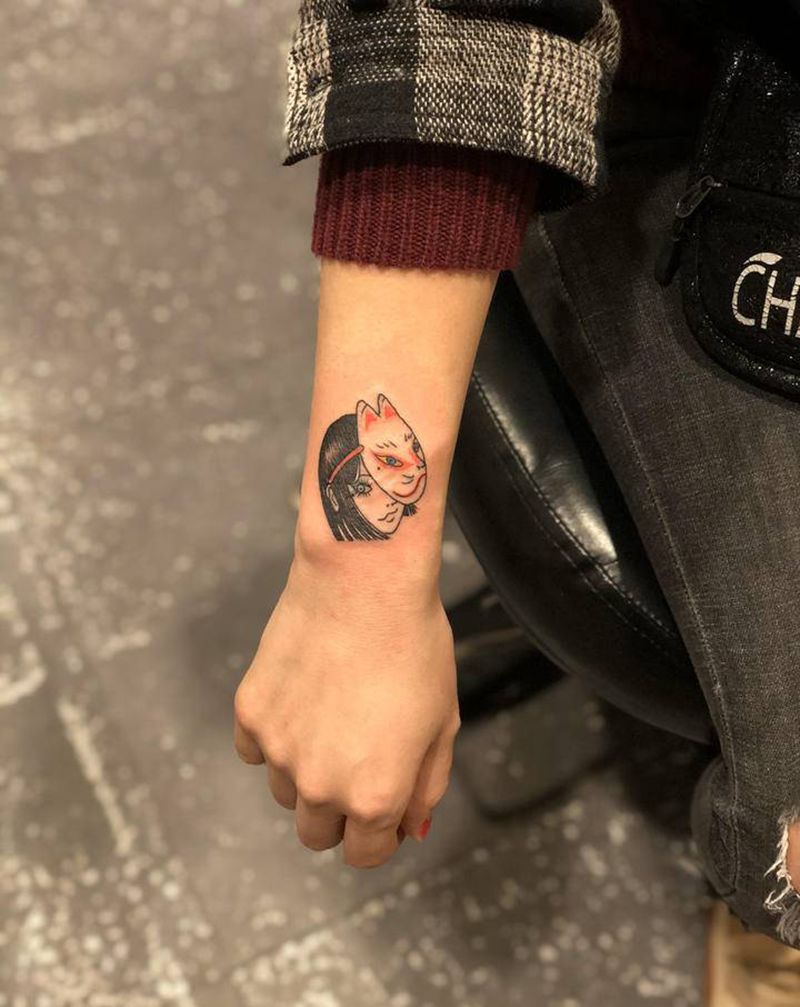 狐面纹身纹身图片_手部手臂老传统纹身图案