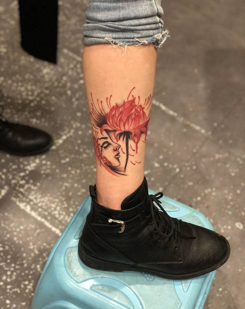 彼岸花纹身纹身图片_脚部新传统纹身图案