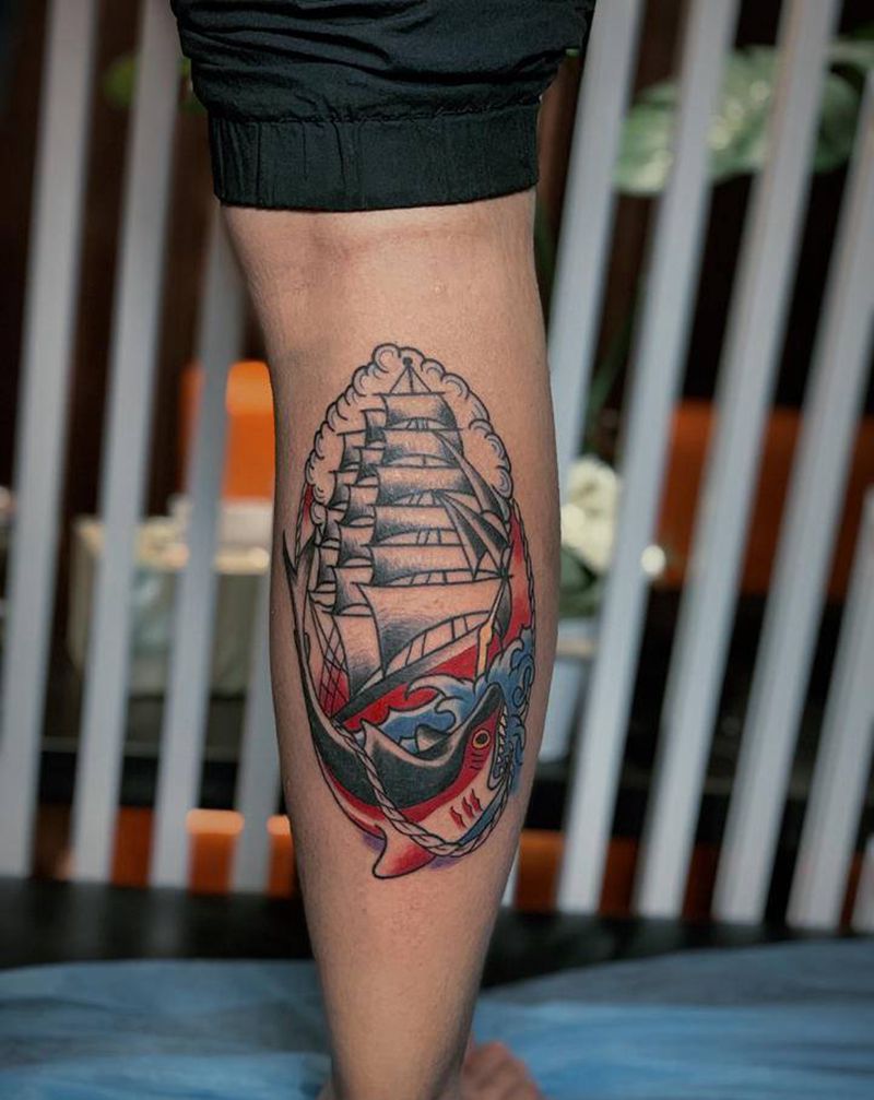 Old school纹身图片_腿部Old School纹身图案