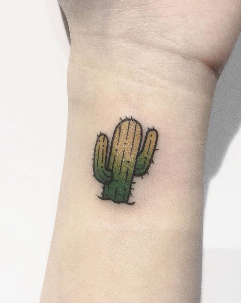 仙人掌纹身图片_手部手臂水彩纹身图案
