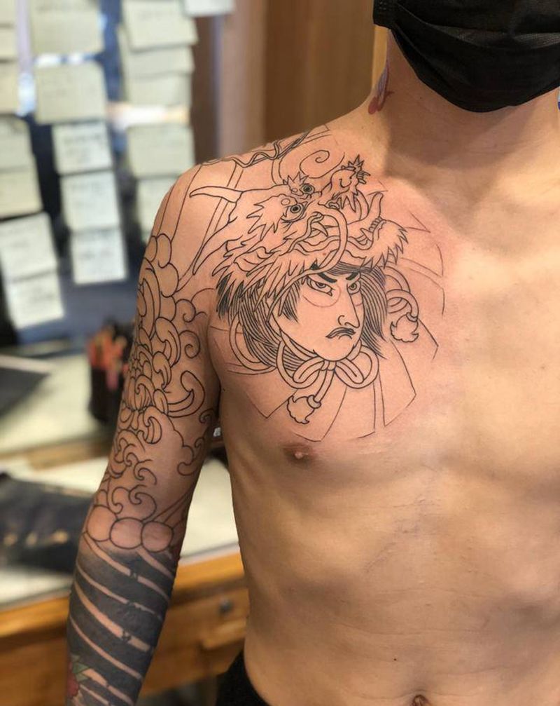 半胛纹身纹身图片_肩部手臂老传统纹身图案