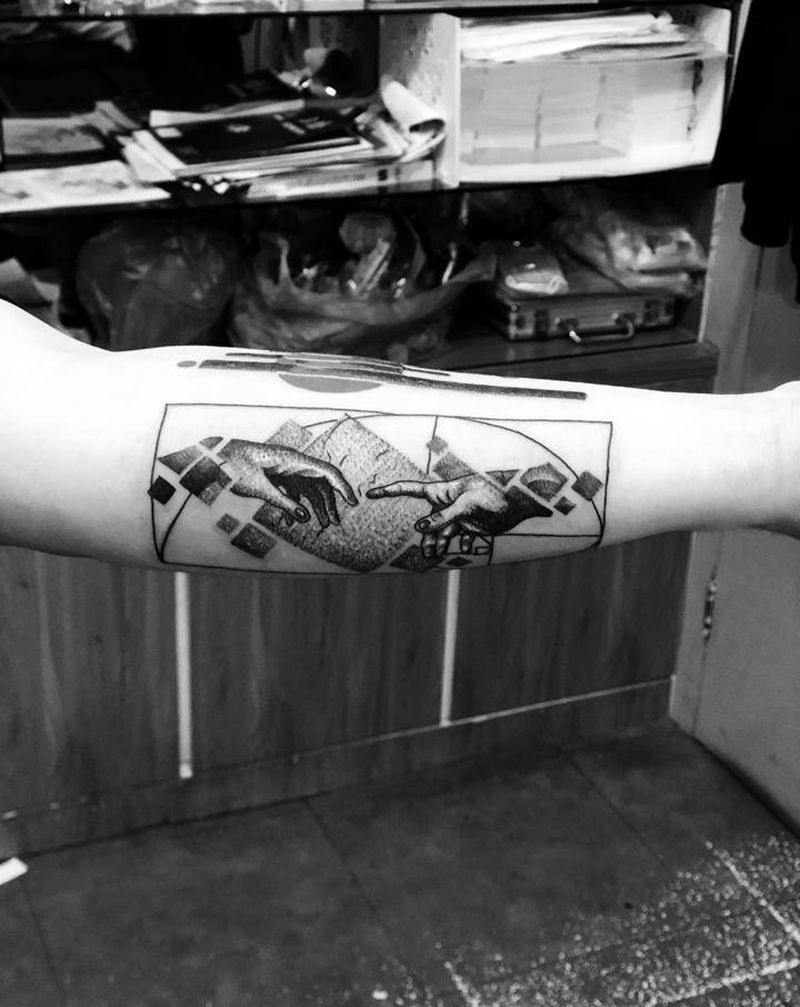 几何图案纹身图片_手臂点刺纹身图案