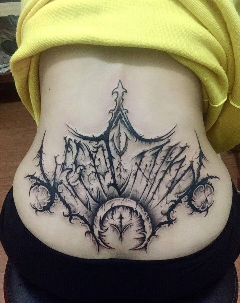 暗黑腰花纹身图片_腰部水墨图腾纹身图案