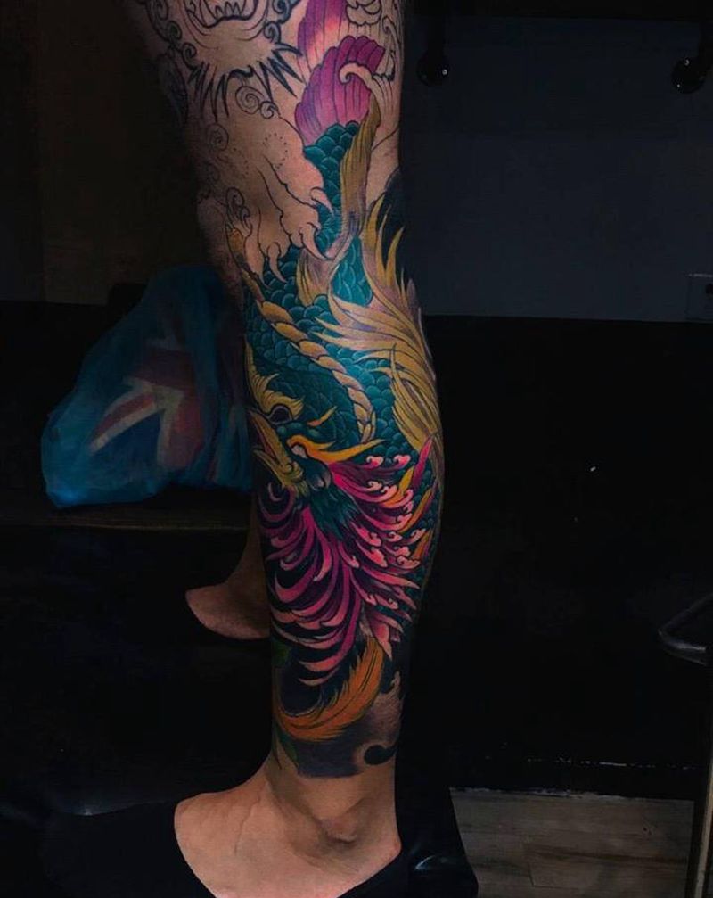 花腿纹身图片_新传统纹身图案