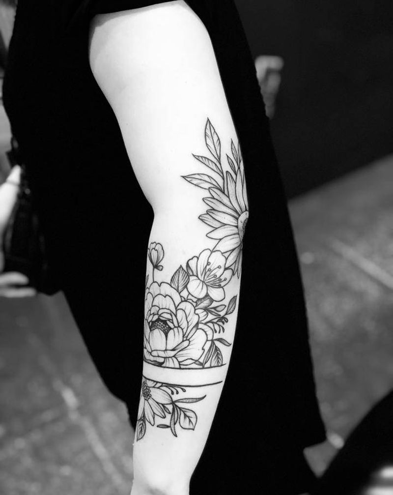 素花纹身纹身图片_手臂手部新传统纹身图案