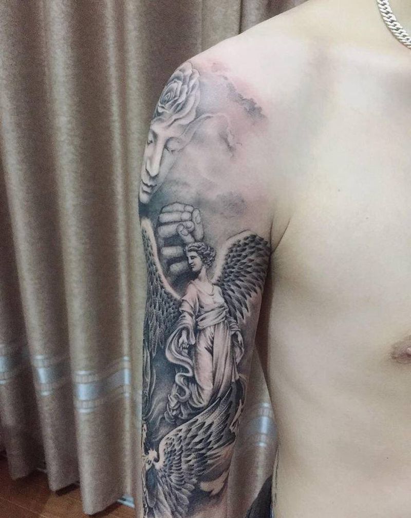 天使纹身图片_手臂欧美写实纹身图案