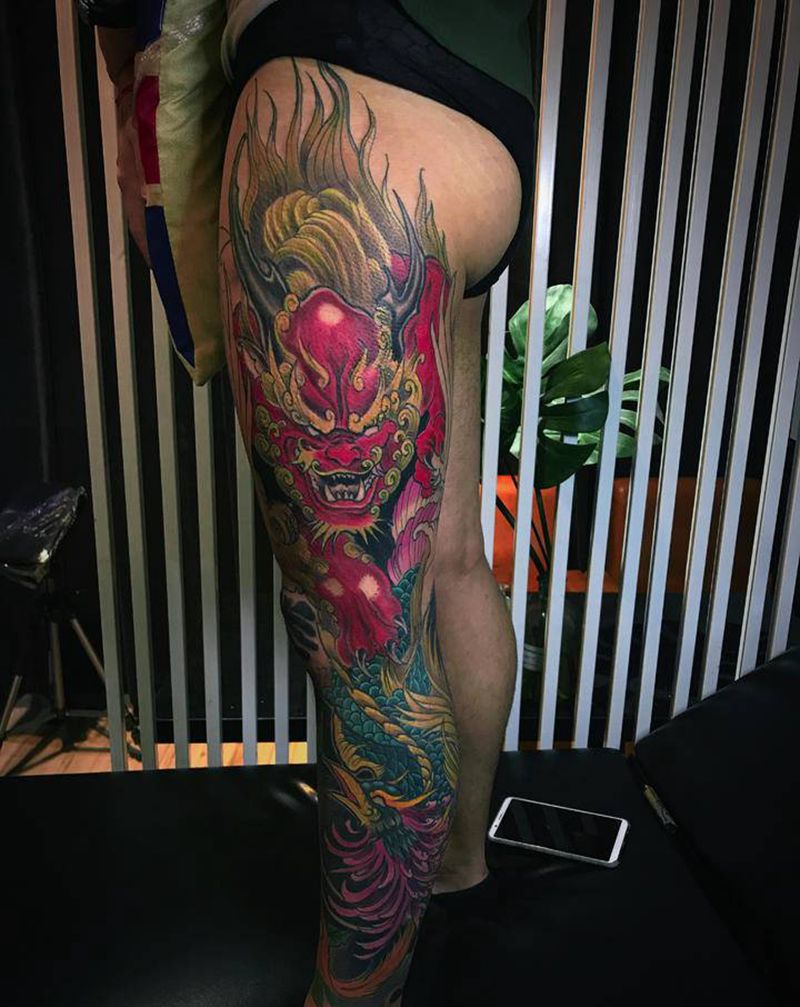 花腿纹身图片_新传统纹身图案