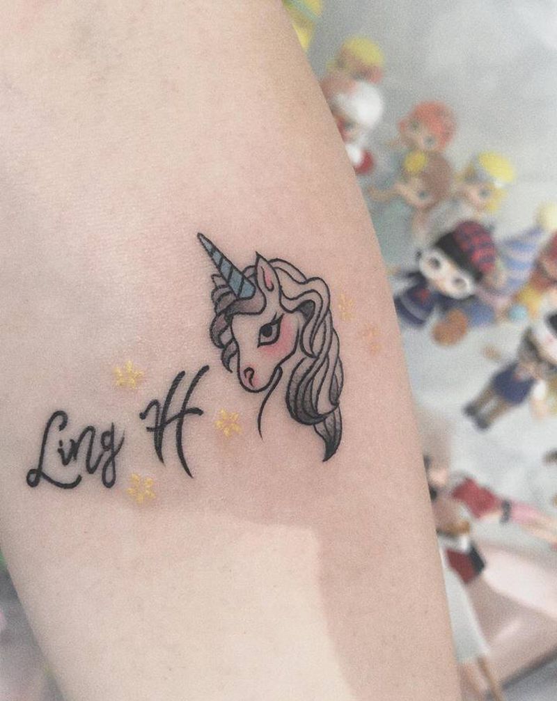 独角兽纹身图片_手臂手部水彩小清新纹身图案