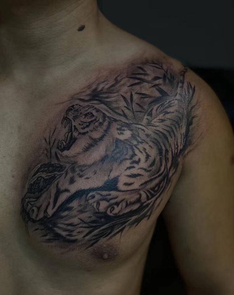 老虎纹身图片_欧美写实纹身图案