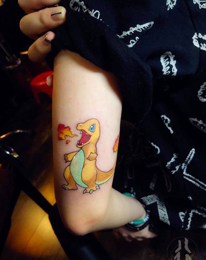 杰尼龟纹身图片_手臂水彩纹身图案