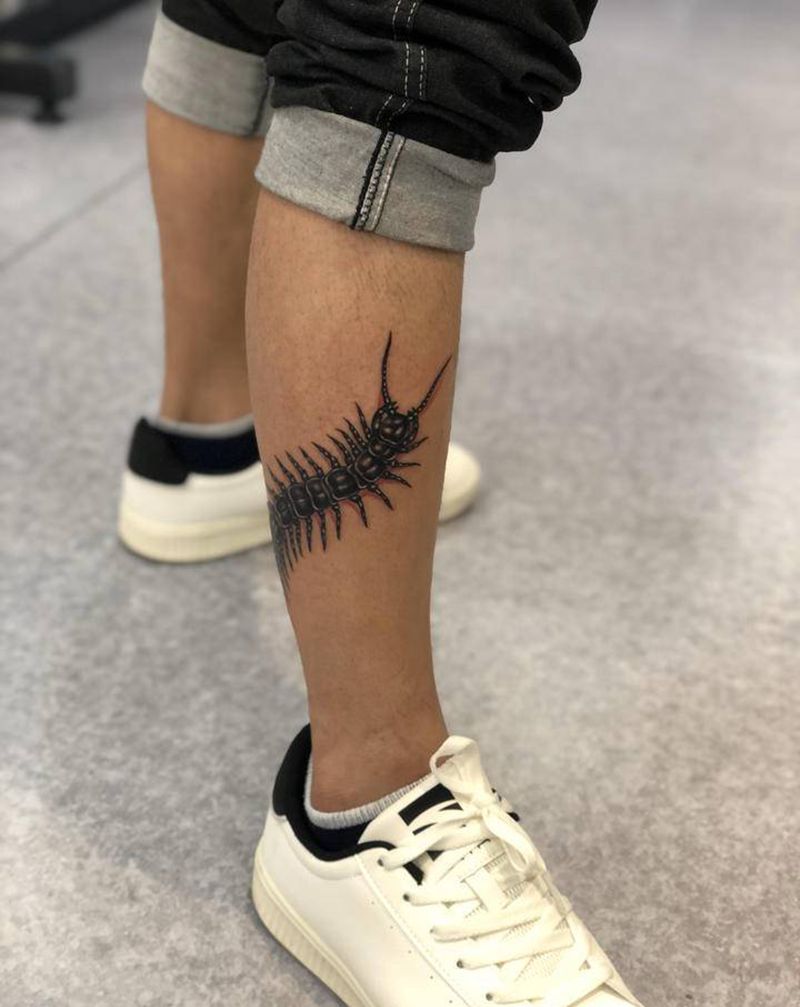 蜈蚣纹身纹身图片_腿部新传统纹身图案
