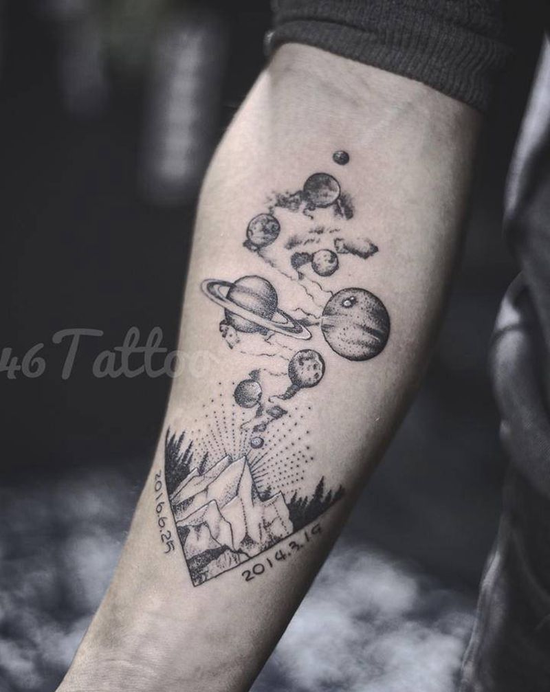 「星球」纹身图片_手臂纹身图案