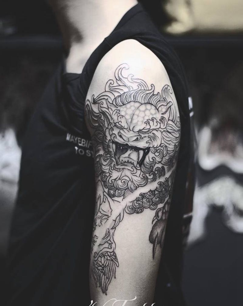 「唐獅」未完纹身图片_手臂纹身图案