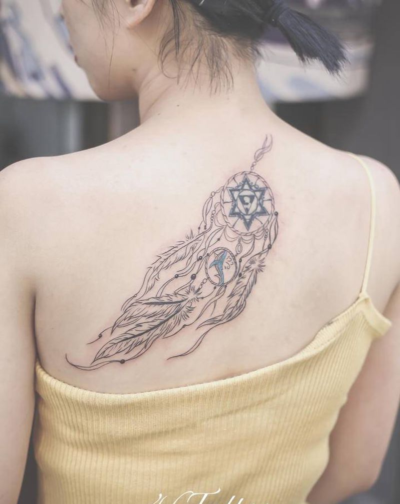 「捕梦网」纹身图片_背部纹身图案