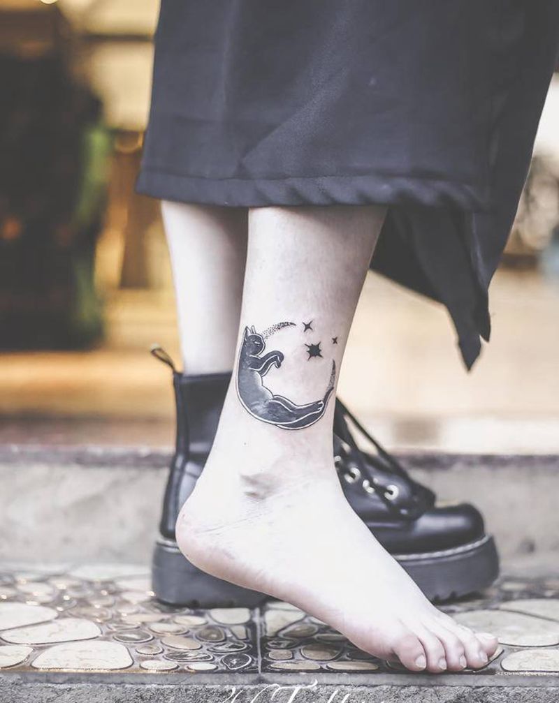 「猫」纹身图片_脚部纹身图案