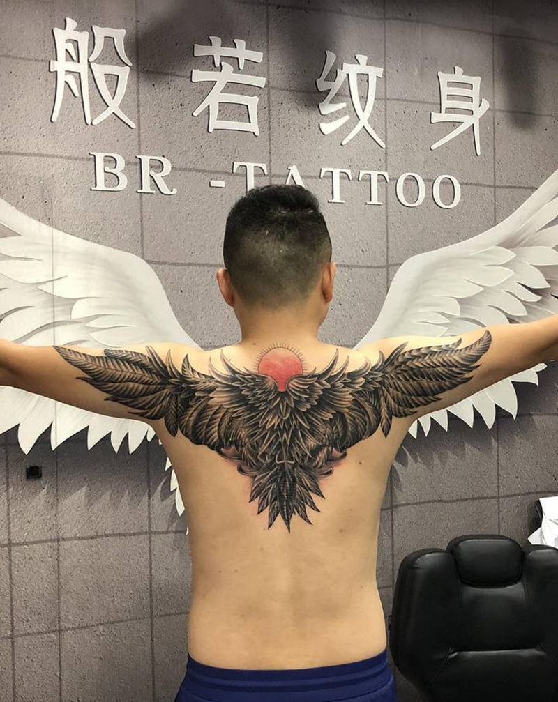 翅膀纹身纹身图片_肩部新传统纹身图案