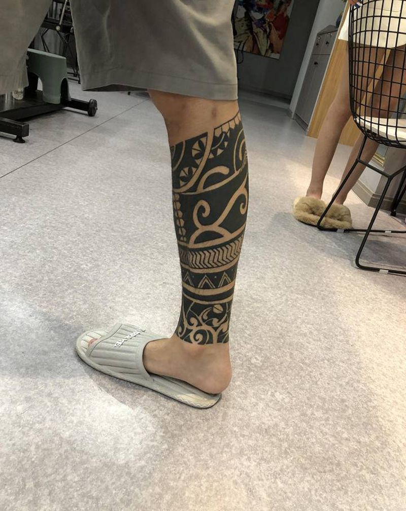 玛雅图腾纹身纹身图片_脚部腿部图腾纹身图案