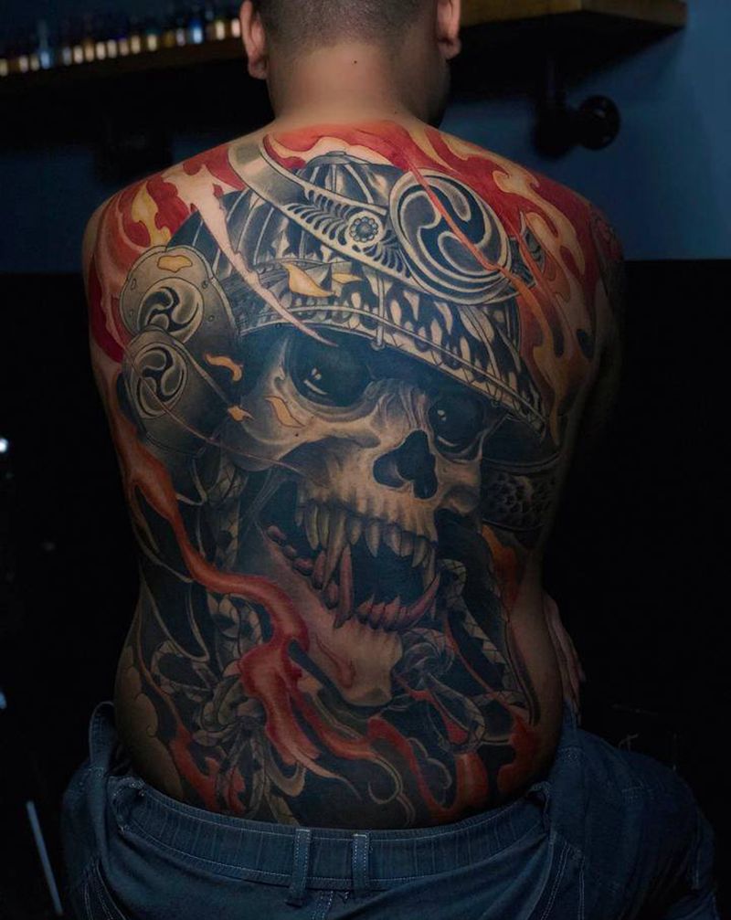 骷髅武士纹身图片_新传统纹身图案