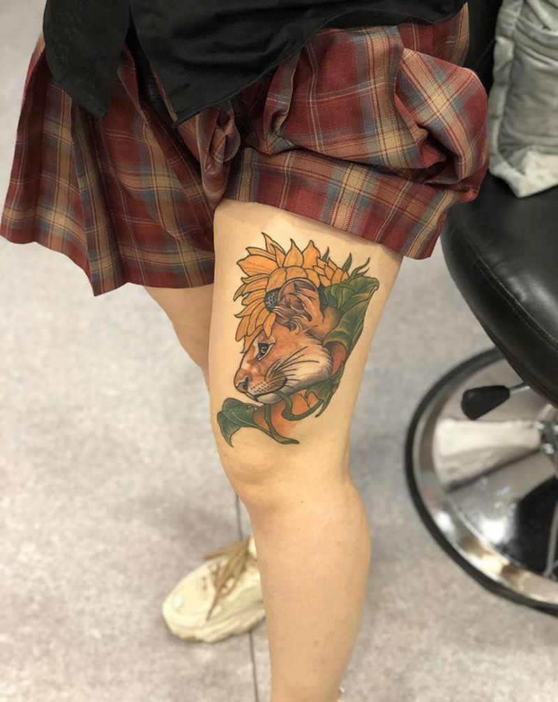 狮子纹身纹身图片_腿部臀部New School纹身图案