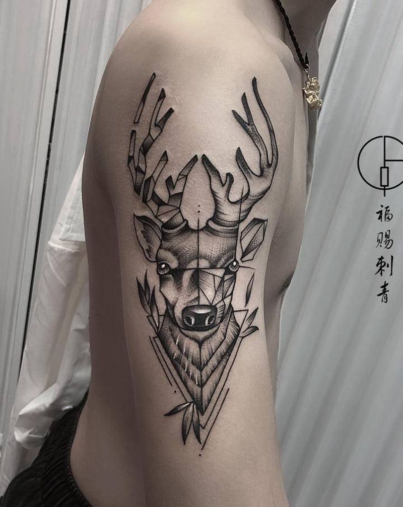 麋鹿纹身图片_手部手臂点刺几何纹身图案