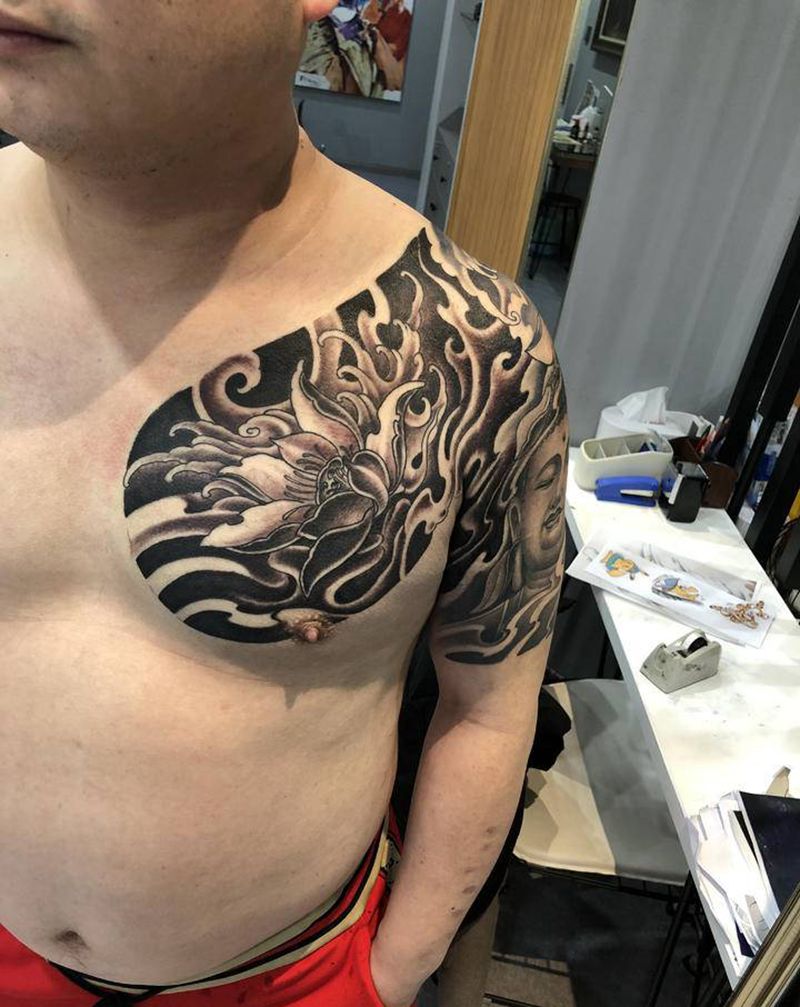 半胛纹身纹身图片_胸部肩部新传统纹身图案