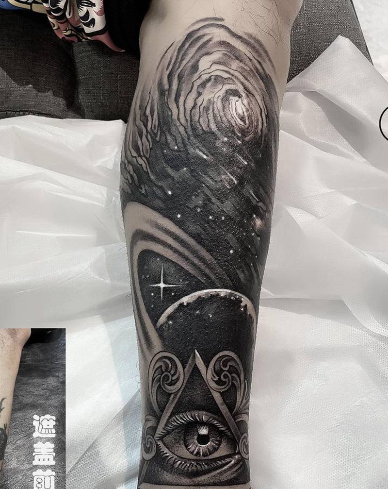 遮盖纹身图片_腿部脚部欧美写实点刺纹身图案