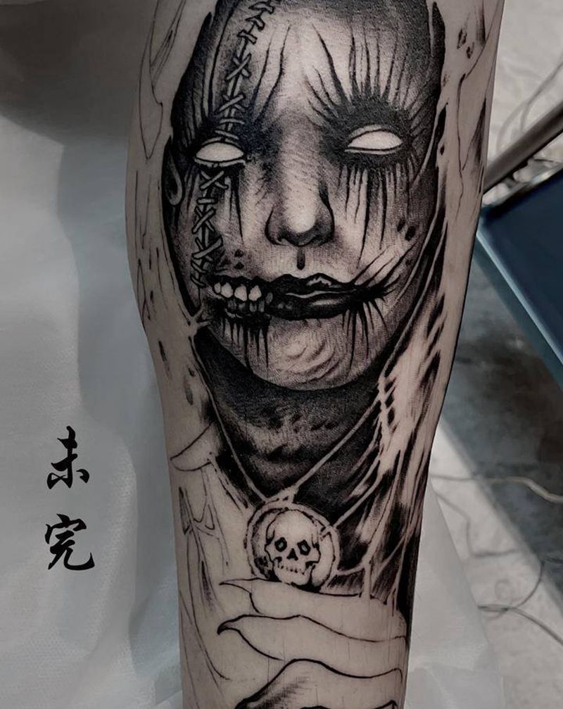 暗黑未完成纹身图片_脚部腿部欧美写实纹身图案