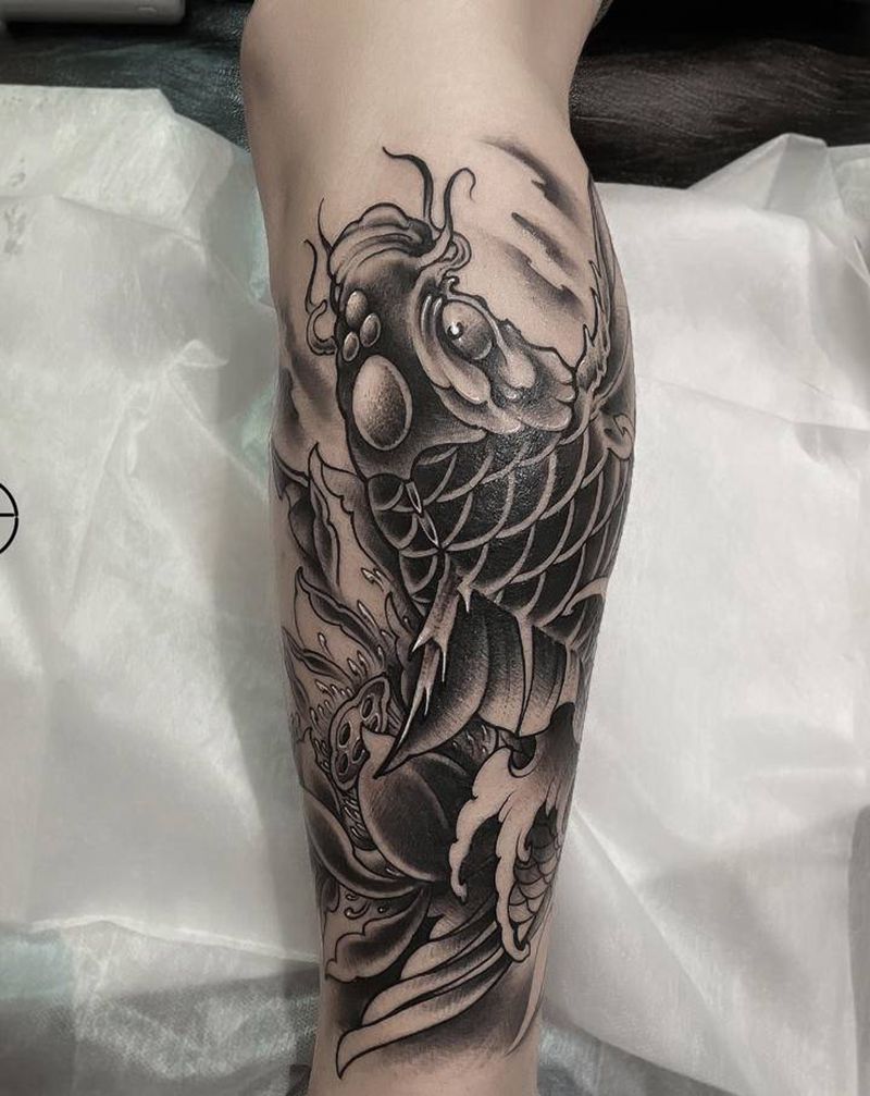 传统鱼纹身图片_脚部腿部新传统老传统纹身图案