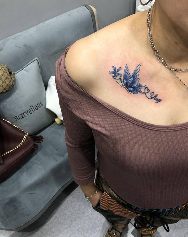 蝴蝶纹身纹身图片_胸部新传统纹身图案