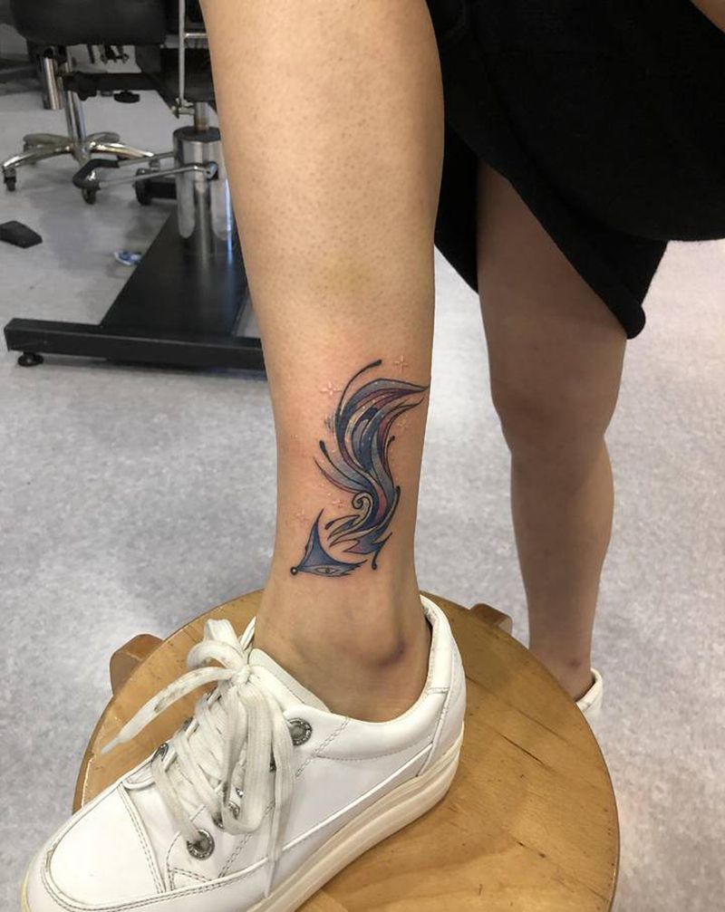 狐狸纹身纹身图片_腿部脚部水彩纹身图案