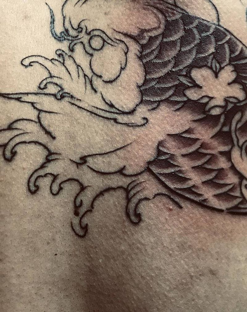 鲤鱼遮盖 未完成纹身图片_肩部纹身图案