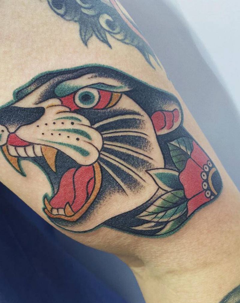 老虎纹身图片_手臂手部Old School老虎欧美Old school纹身图案