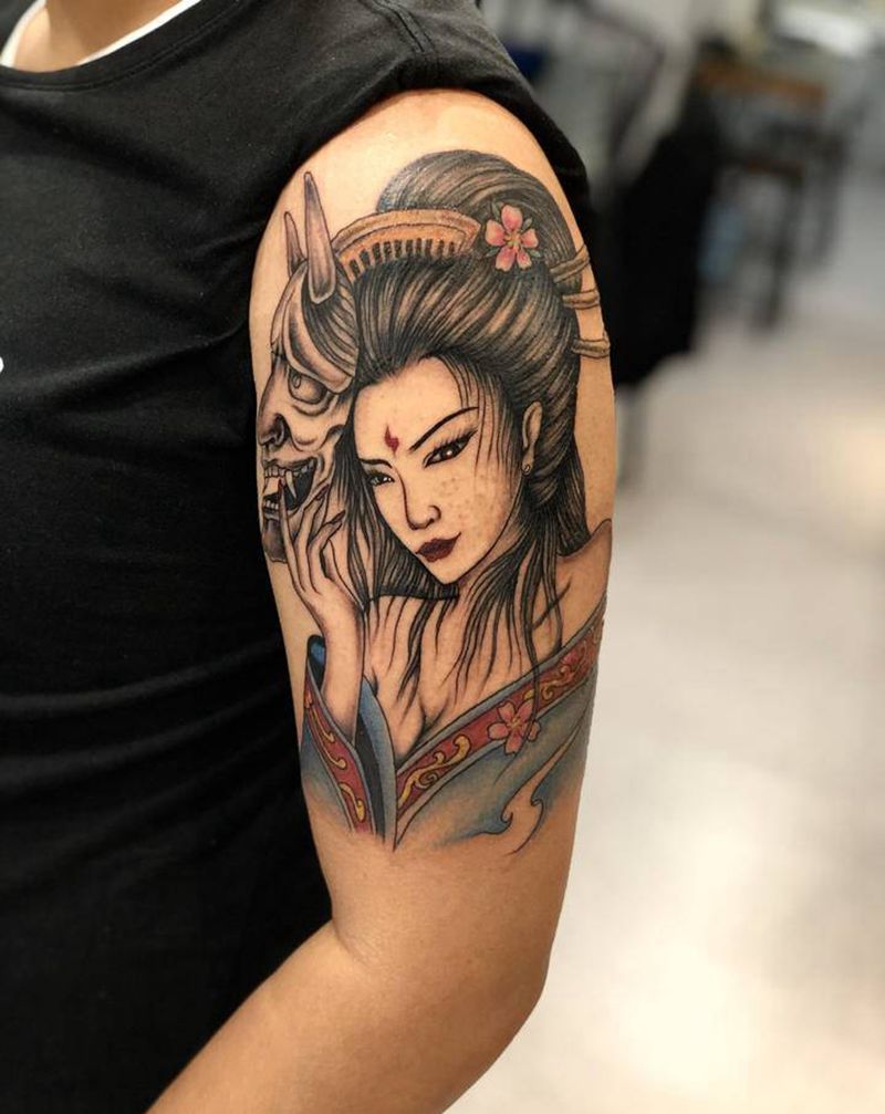 艺妓纹身纹身图片_手臂新传统纹身图案