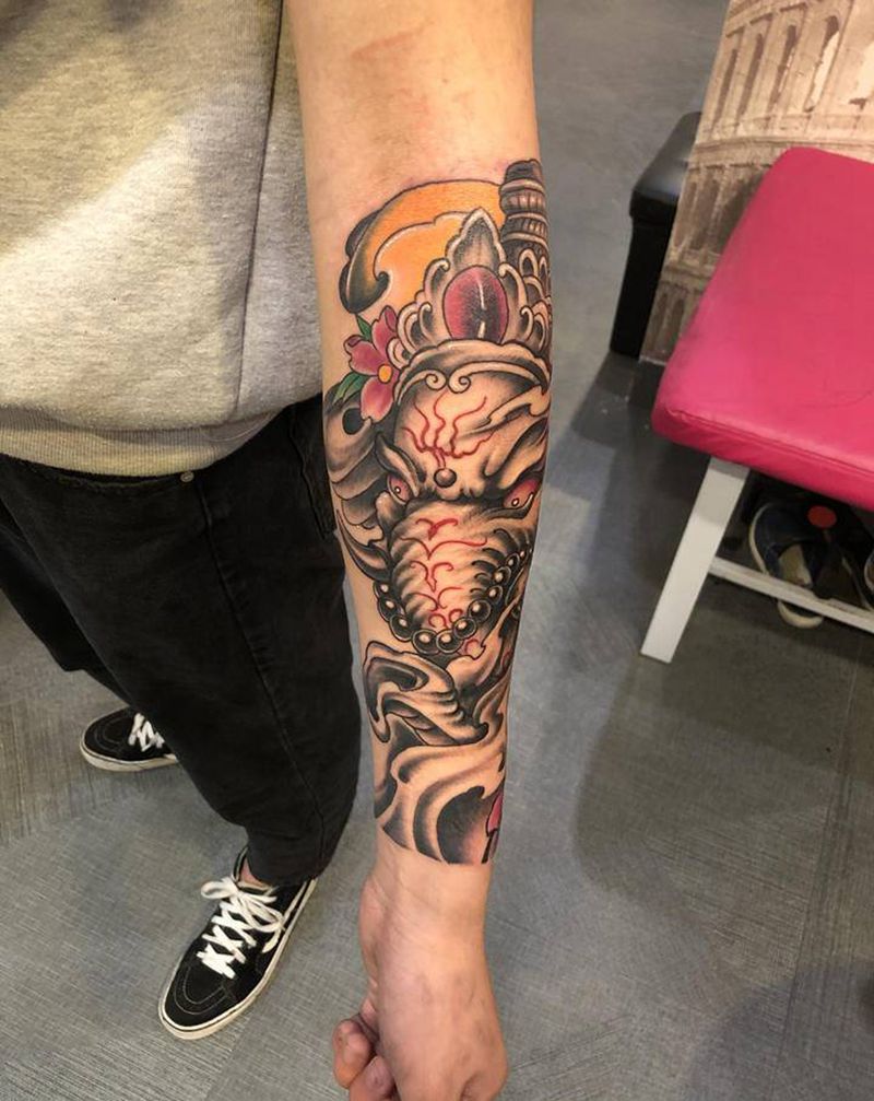 象神纹身纹身图片_手臂手部新传统纹身图案