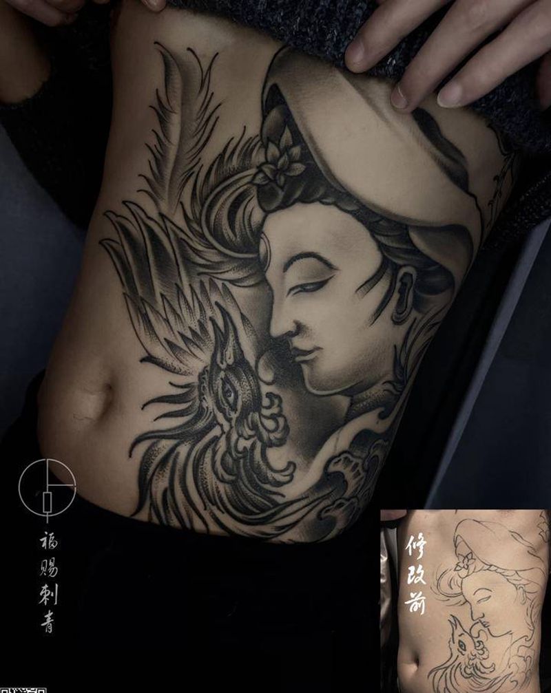 修改纹身图片_腹部腰部老传统新传统纹身图案