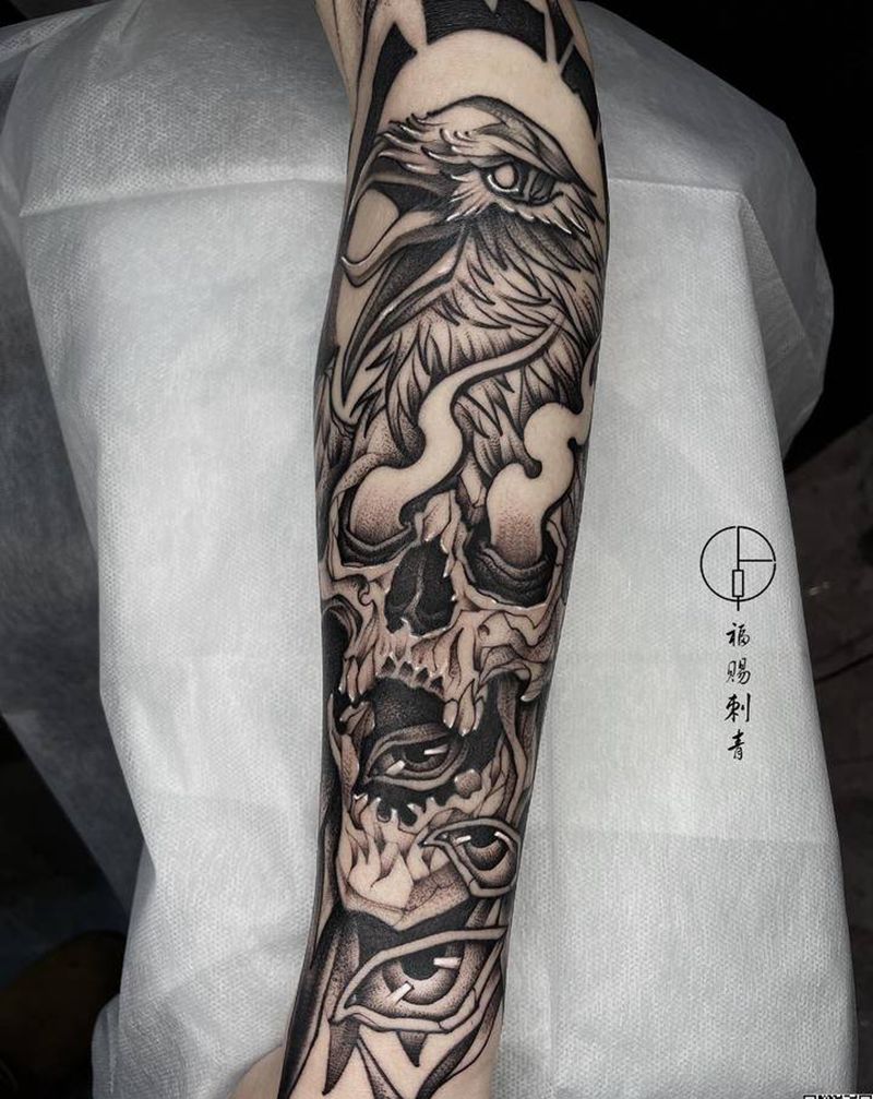 扫针风格未完纹身图片_手臂手部点刺欧美写实纹身图案